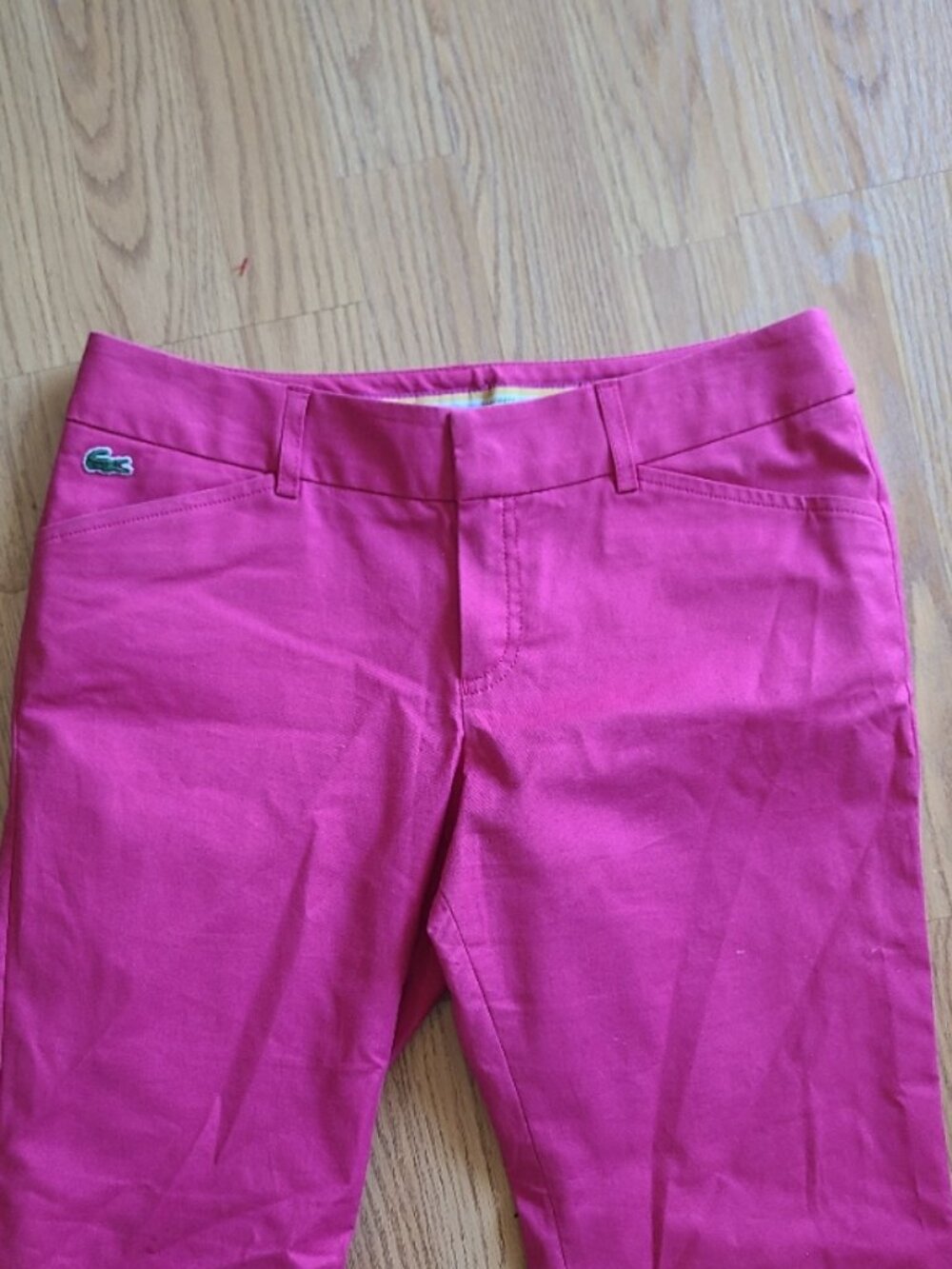 NEW! LACOSTE CROPPED KICK FLARE PANTS HOT PINK STRETCH COTTON ALLIGATOR LOGO 36 - Picture 3 of 8